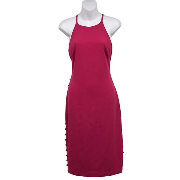 Badgley Mischka Side Button Sheath Dress 6 Sleeveless Crepe Watermelon Pink - Picture 1 of 8